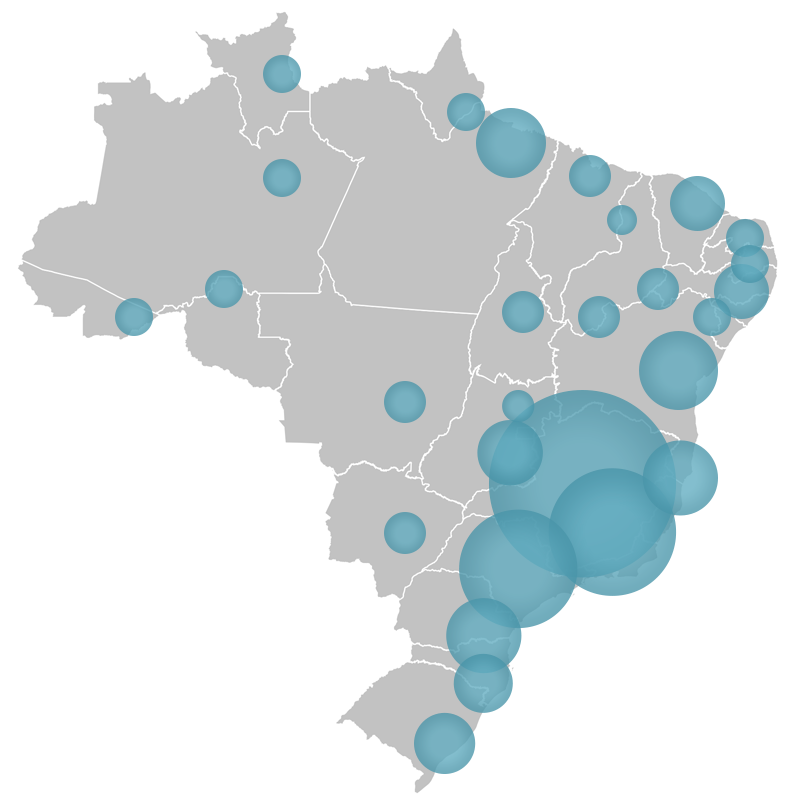 Mapa do Brasil com a cobertura do app de swing Ysos