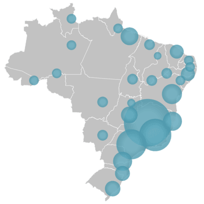 Mapa do Brasil com a cobertura do app de swing ysos